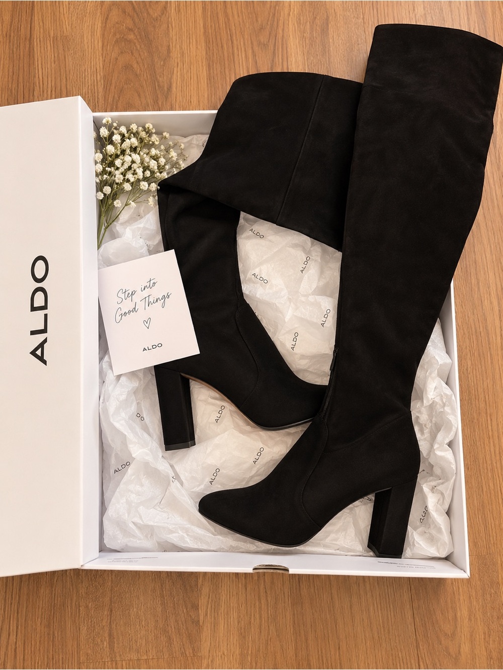 ALDO Black Over-the-Knee Block Heel Boots - Sleek Suede Look
